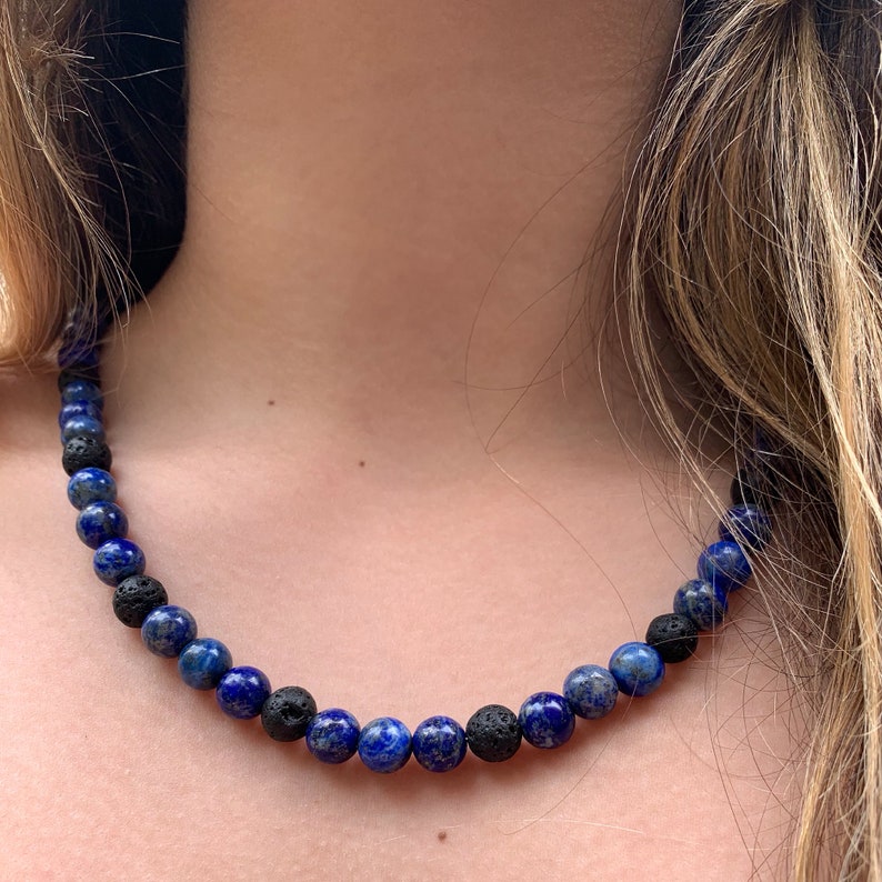 Black Onyx and Lapis Lazuli Beaded Necklace