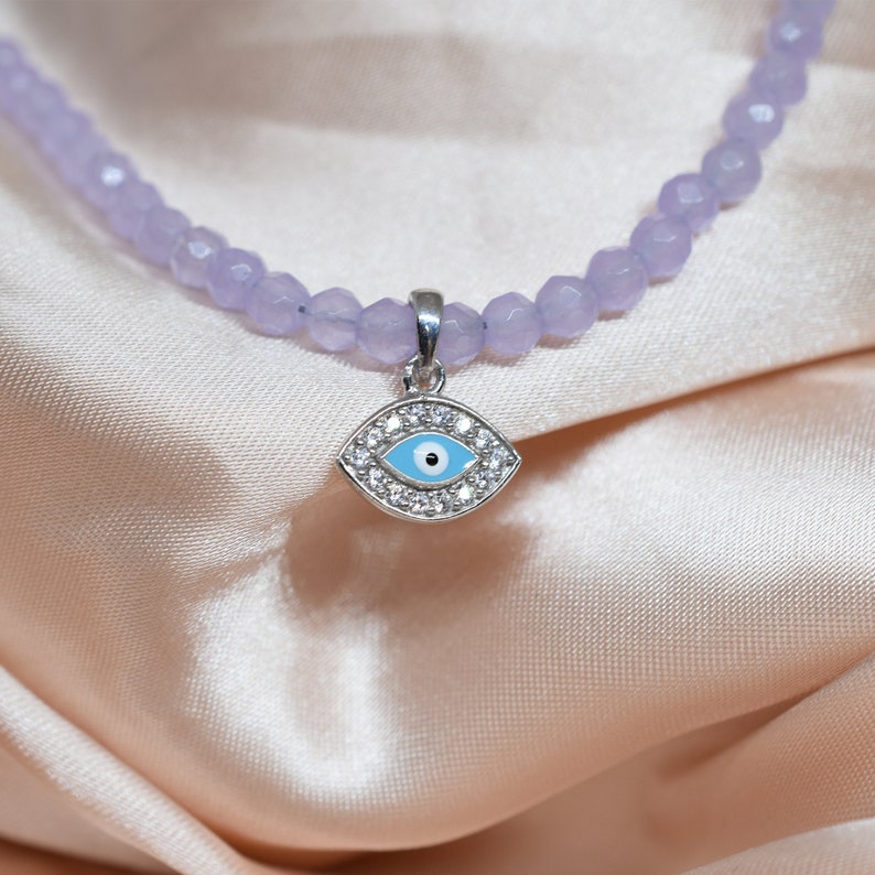 Faceted Amethyst Evil Eye Beaded Necklace